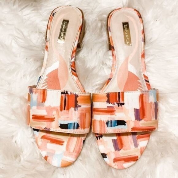 Louise et Cie Lo-Aydia Coral Multi Brush Print Fabric Slides - Picture 2 of 9